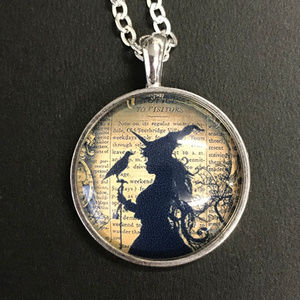 Witch with Raven Silhouette Pendant Necklace